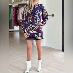 Farm Rio Mystic Trip Star Sweater Dress | Size Medium